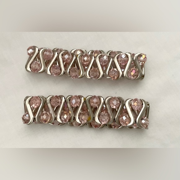 BEADED PINK AND METAL FAUX RHINESTONE BRACELETS - LIKE NEW - Picture 2 of 7